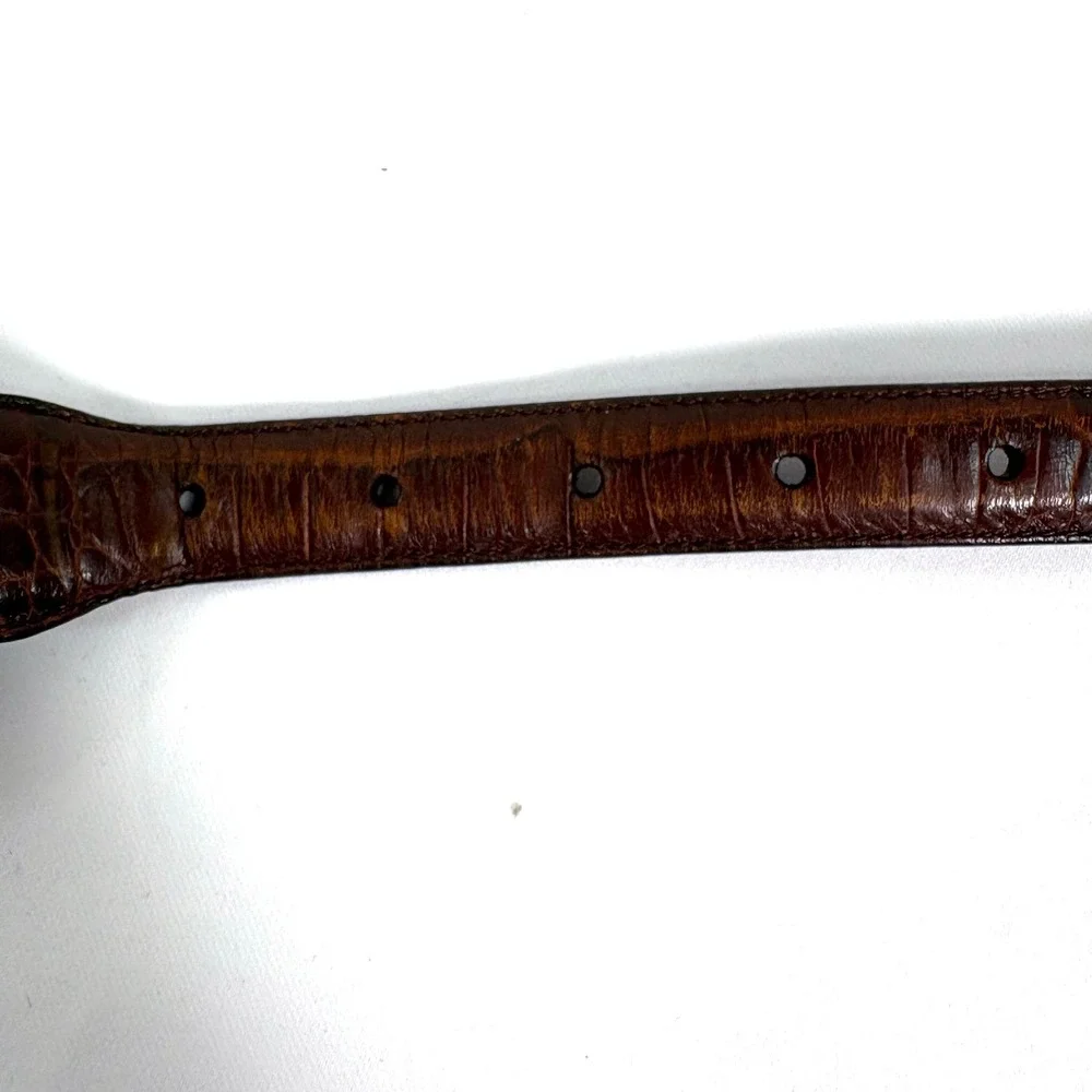 Roundtree & Yorke Belt Brown Croc Embossed Leather Western Silver Hardware 56